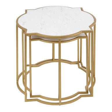 Rabia White Marble and Brass Finish Set of 2 Side Tables