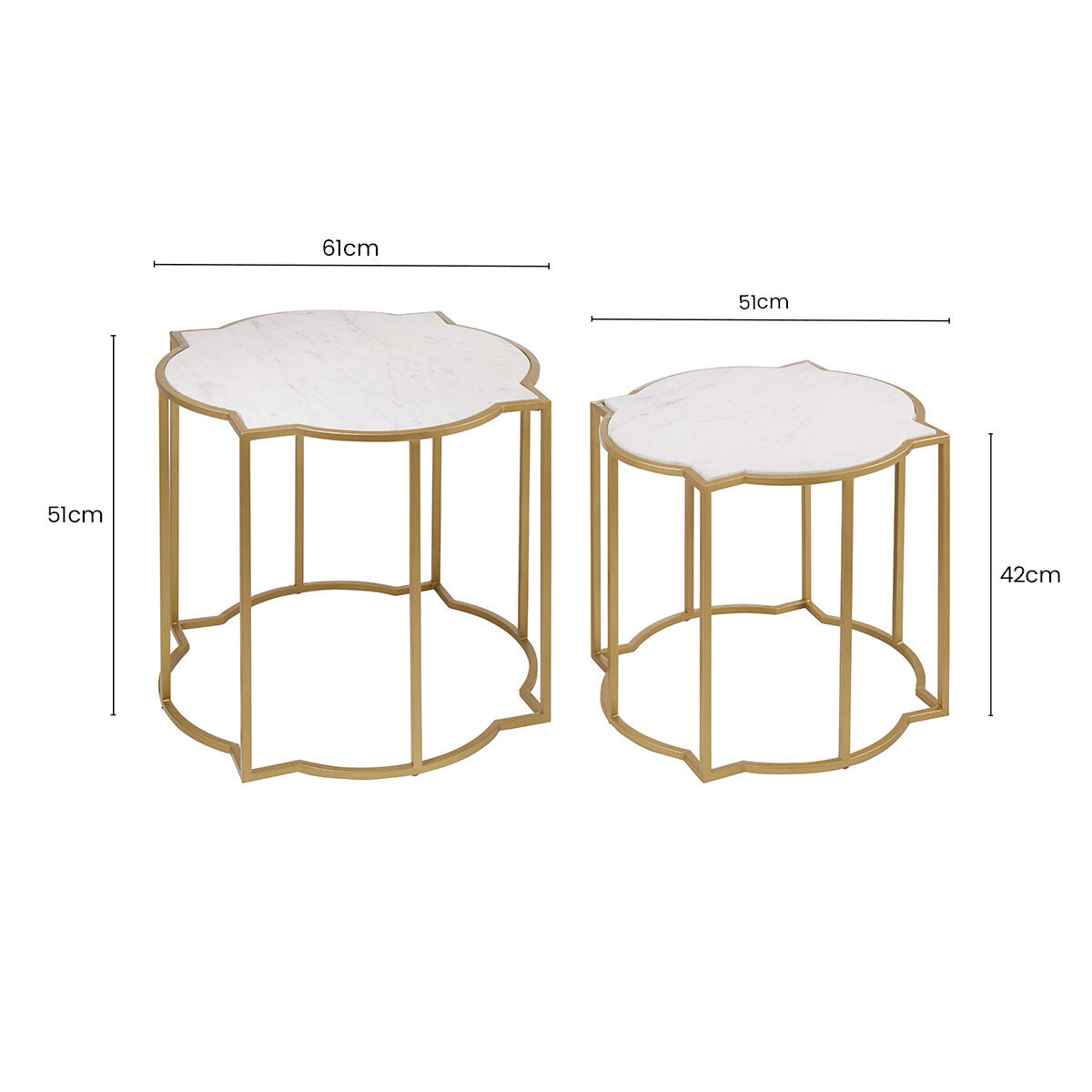 Rabia White Marble and Brass Finish Set of 2 Side Tables