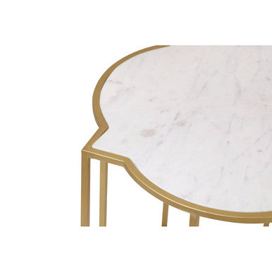 Rabia White Marble and Brass Finish Set of 2 Side Tables