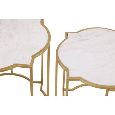 Rabia White Marble and Brass Finish Set of 2 Side Tables