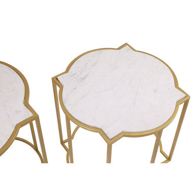 Rabia White Marble and Brass Finish Set of 2 Side Tables