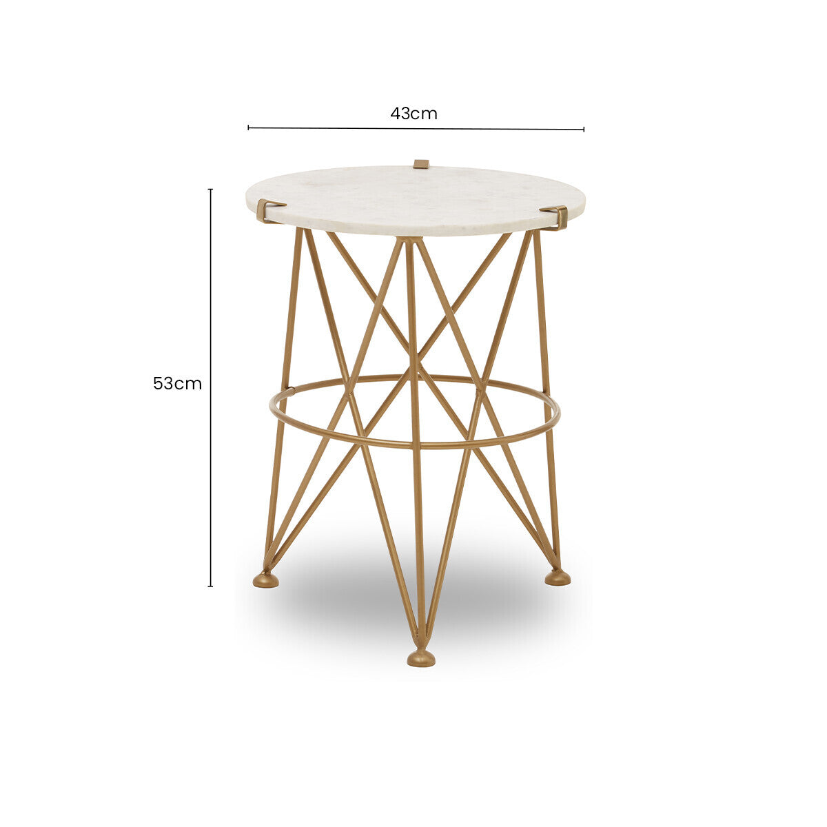 Rabia White Marble Side Table with Brass Finish Frame