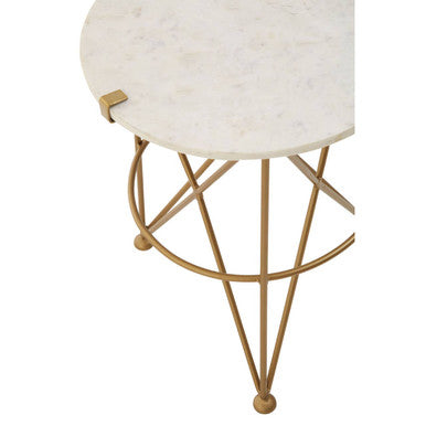 Rabia White Marble Side Table with Brass Finish Frame
