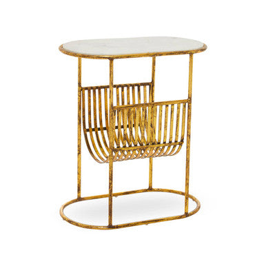 Rabia White Marble and Gold Finish Side Table with Magazine Rack