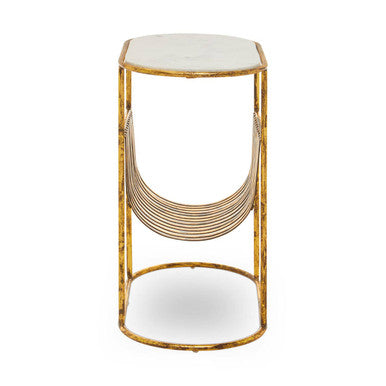 Rabia White Marble and Gold Finish Side Table with Magazine Rack