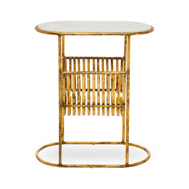 Rabia White Marble and Gold Finish Side Table with Magazine Rack