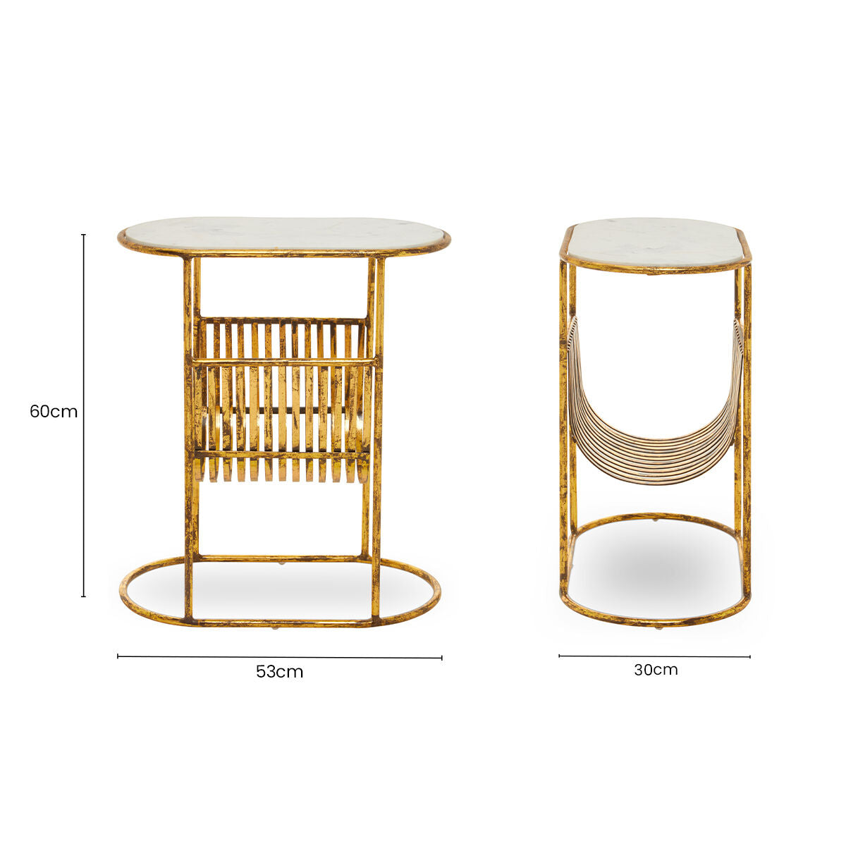 Rabia White Marble and Gold Finish Side Table with Magazine Rack