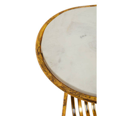 Rabia White Marble and Gold Finish Side Table with Magazine Rack