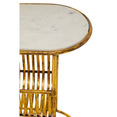 Rabia White Marble and Gold Finish Side Table with Magazine Rack