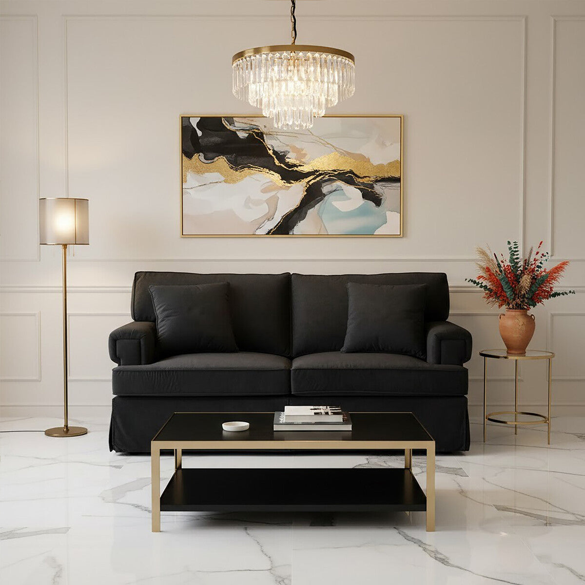 Ralph Black Velvet 2 Seater Sofa