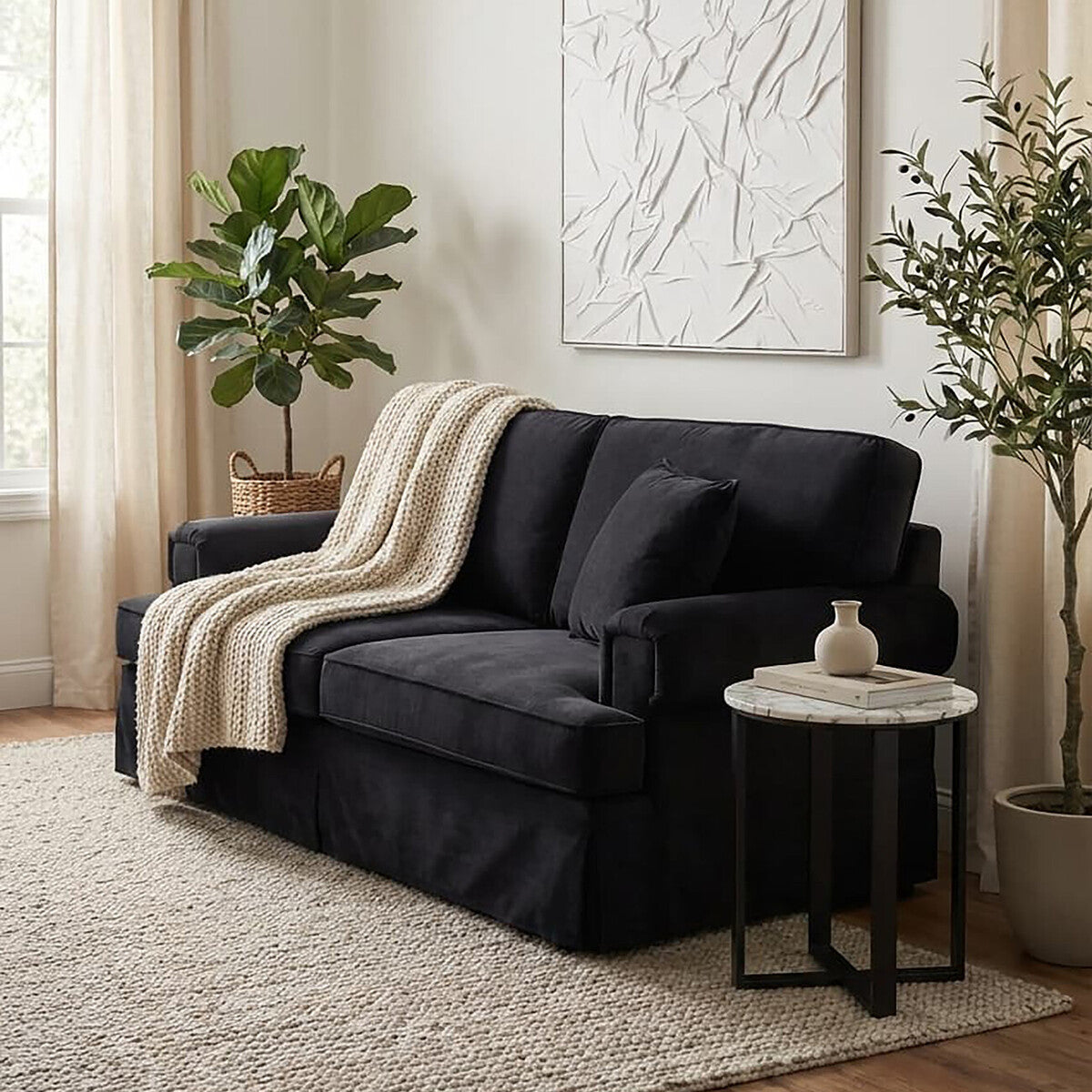 Ralph Black Velvet 2 Seater Sofa