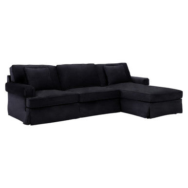 Ralph Black Velvet 3 Seater Right Hand Chaise Sofa