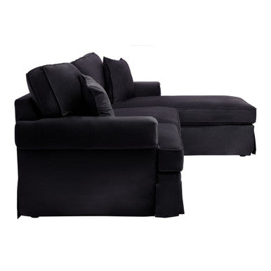 Ralph Black Velvet 3 Seater Right Hand Chaise Sofa