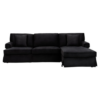 Ralph Black Velvet 3 Seater Right Hand Chaise Sofa