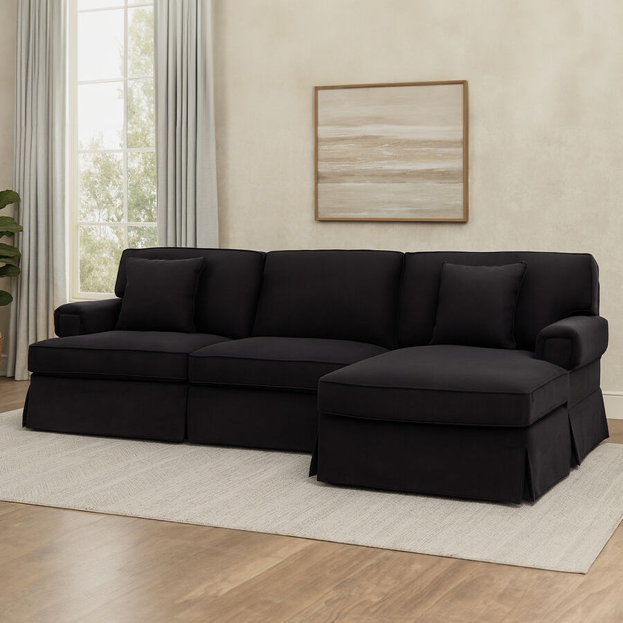 Ralph Black Velvet 3 Seater Right Hand Chaise Sofa