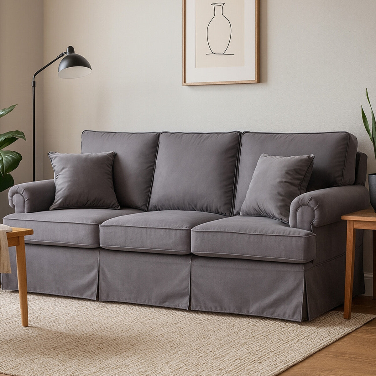 Ralph Grey Velvet 3 Seater Sofa