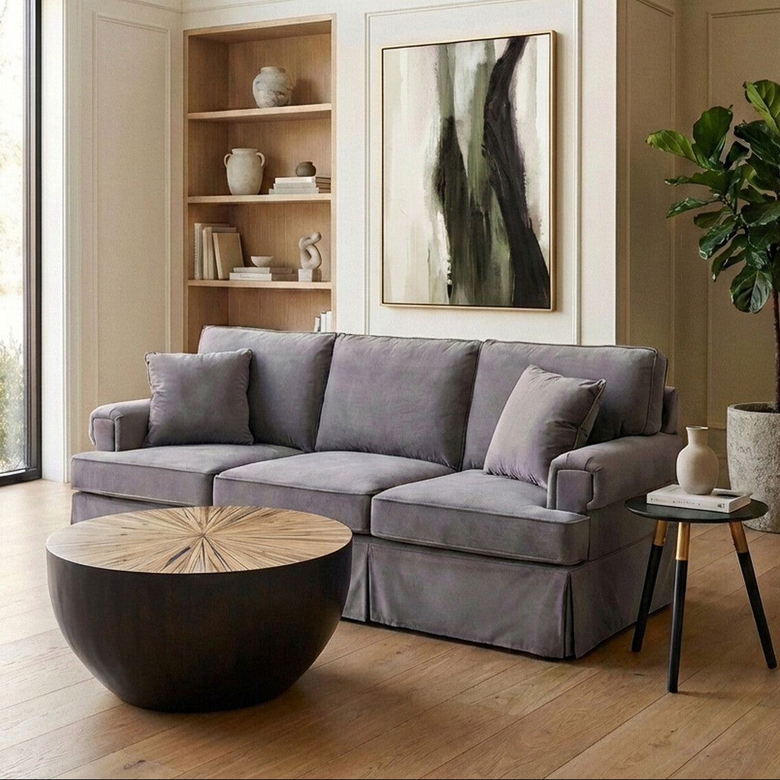 Ralph Grey Velvet 3 Seater Sofa