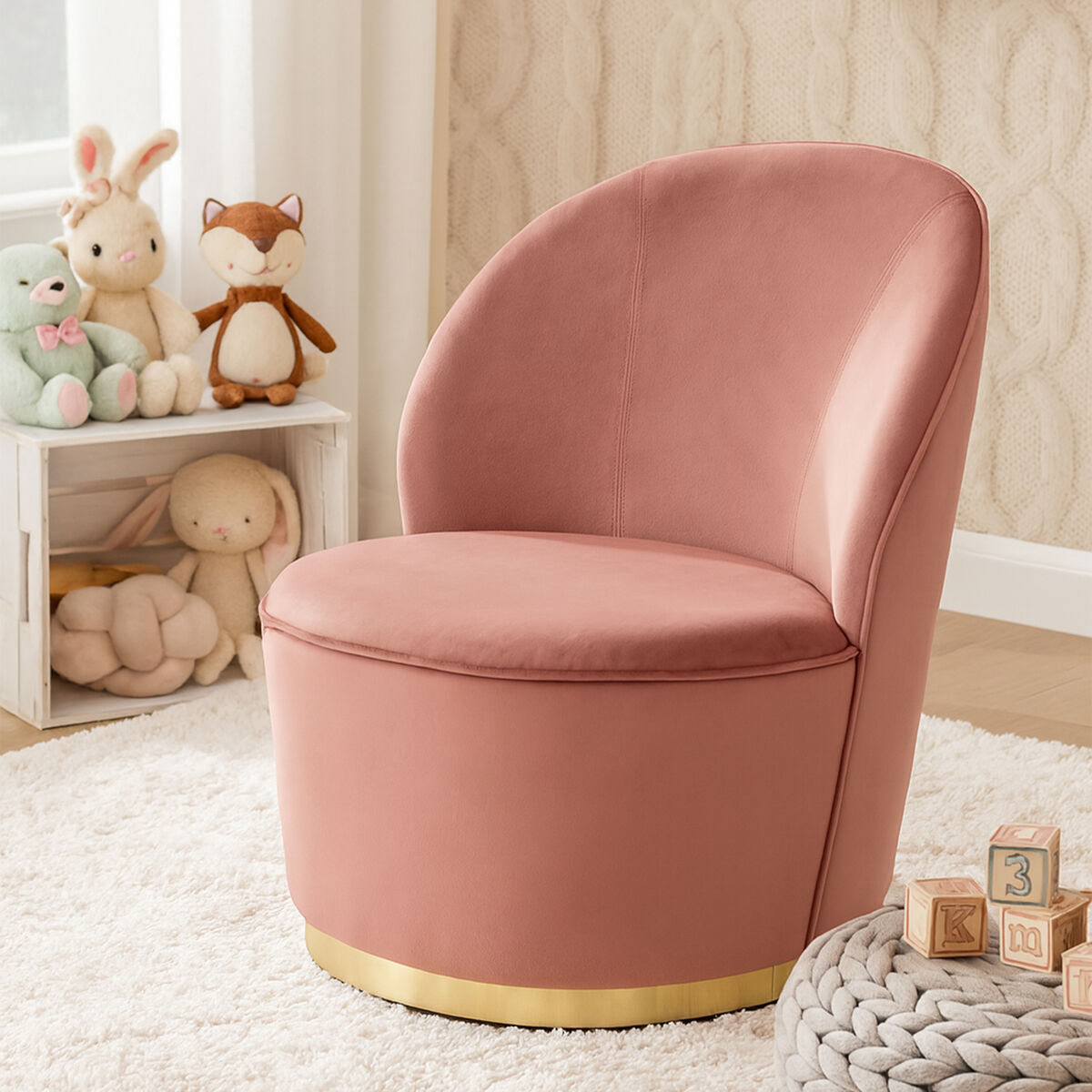 Tamra Dusty Pink Velvet Kids Tub Chair