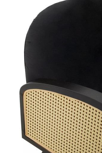 Hala Black Velvet and Rattan Armchair
