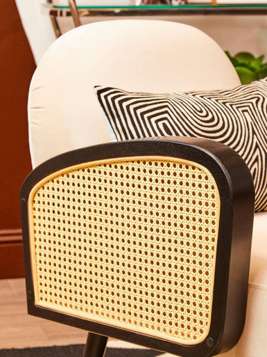 Hala Cream Velvet and Rattan Armchair