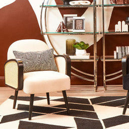 Hala Cream Velvet and Rattan Armchair