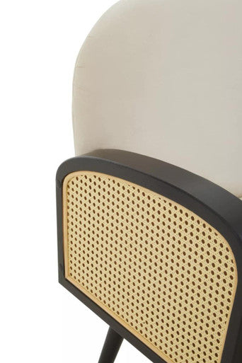 Hala Cream Velvet and Rattan Armchair