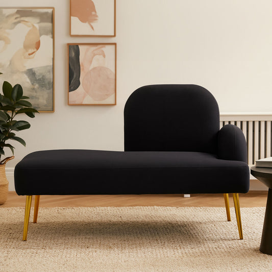 Heather Black Linen Effect Right Hand Chaise Longue