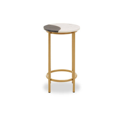 Round Side Table with 2 Tone Marble Top and Gold Finished Frame | Vizzini