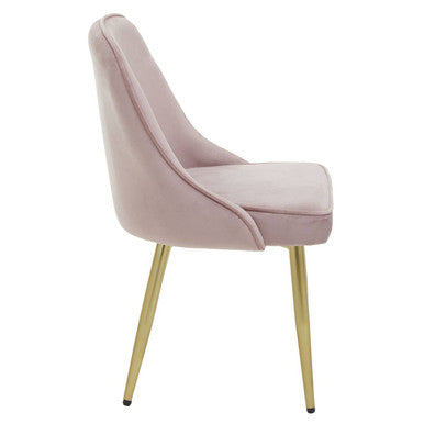 Pink Velvet Dining Chair with Brushed Gold Finish Legs