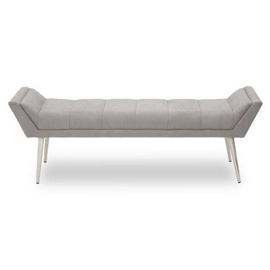 Gilden Grey Fabric Bench with Brushed Silver Finish Legs