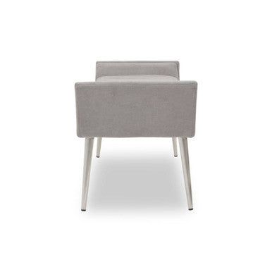 Gilden Grey Fabric Bench with Brushed Silver Finish Legs