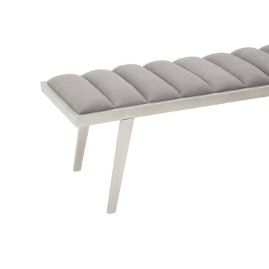Gilden Grey Velvet Bench with Brushed Silver Finish Legs