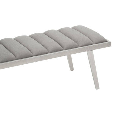 Gilden Grey Velvet Bench with Brushed Silver Finish Legs