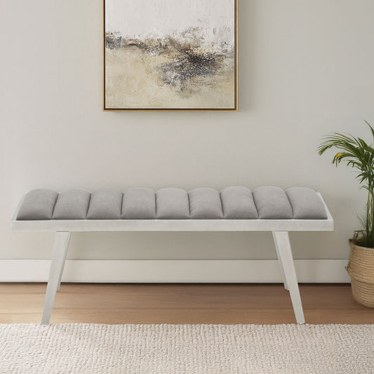 Gilden Grey Velvet Bench with Brushed Silver Finish Legs
