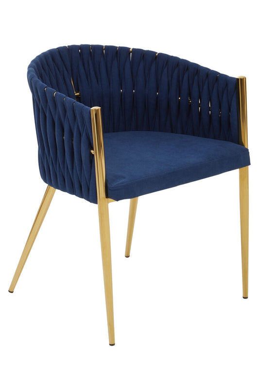 Blue Woven Back Curved Dining Chair