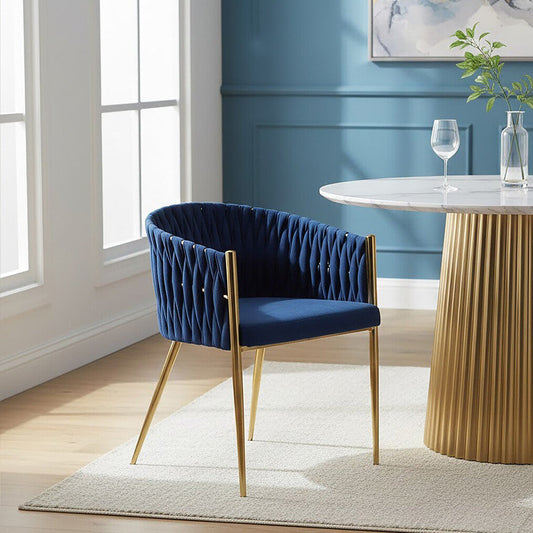 Blue Woven Back Curved Dining Chair