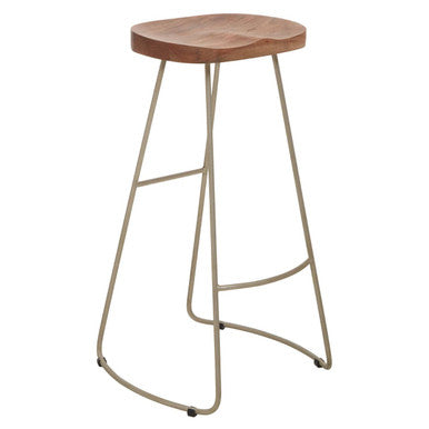 Nandri Acacia Wood Bar Stool with Antique Silver Finish Frame