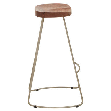 Nandri Acacia Wood Bar Stool with Antique Silver Finish Frame