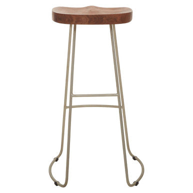 Nandri Acacia Wood Bar Stool with Antique Silver Finish Frame