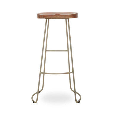 Nandri Acacia Wood Bar Stool with Antique Silver Finish Frame