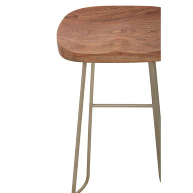 Nandri Acacia Wood Bar Stool with Antique Silver Finish Frame