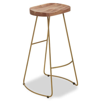 Nandri Natural Acacia Wood and Antique Brass Finish Bar Stool