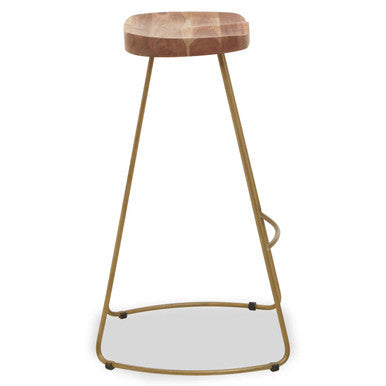 Nandri Natural Acacia Wood and Antique Brass Finish Bar Stool