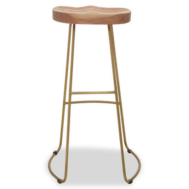 Nandri Natural Acacia Wood and Antique Brass Finish Bar Stool