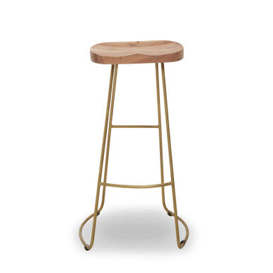 Nandri Natural Acacia Wood and Antique Brass Finish Bar Stool