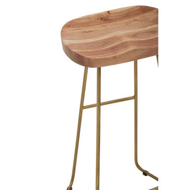 Nandri Natural Acacia Wood and Antique Brass Finish Bar Stool