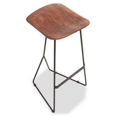 Nandri Acacia Wood Bar Stool with Black Finish Base