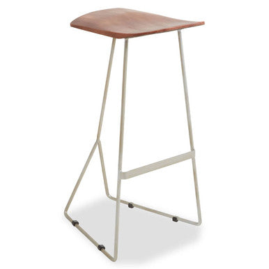 Nandri Brown Acacia Wood Bar Stool with Antique Silver Finish Frame