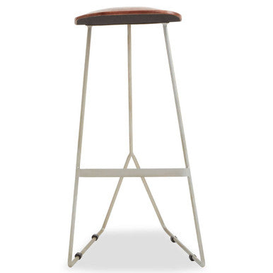 Nandri Brown Acacia Wood Bar Stool with Antique Silver Finish Frame