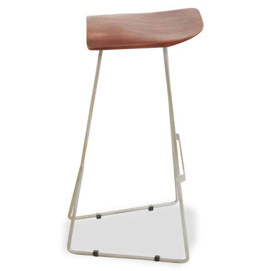 Nandri Brown Acacia Wood Bar Stool with Antique Silver Finish Frame